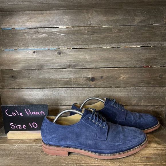 Mens Cole Haan South St Blue Suede Plain Toe Dress Derby Shoes Size 10 M‎ GUC - Picture 1 of 6